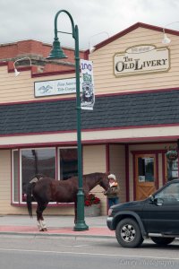 Notice the horse is 'parked' at the Old Livery.